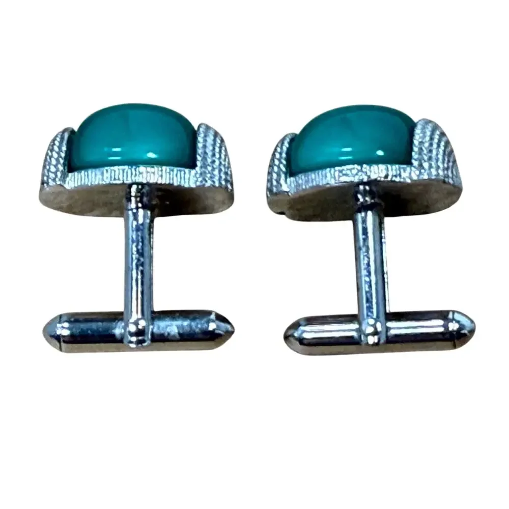MCM Green Cufflinks Dome Style with Silver Tone